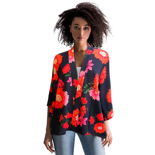 Navy Pink Flower Kimono|28.7 x 25.1 inches - Premium Wholesale Boutique Clothing from Pinktown - Just $25! Shop now at chiquestyles