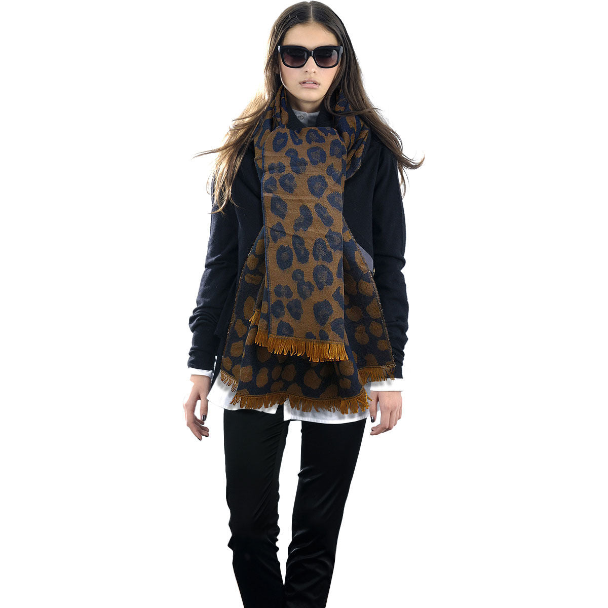Navy Leopard Reversible Cozy Scarf|70.8 x 27.5 inches - Premium Wholesale Fashion Accessories from Pinktown - Just $20! Shop now at chiquestyles