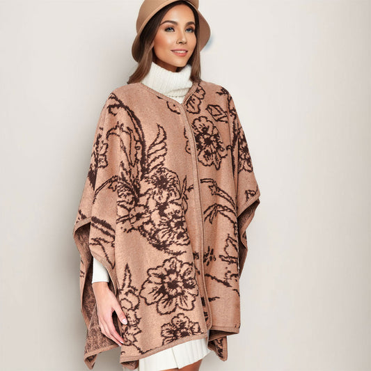 Kimono Ruana Acrylic Camel Flower Knit For Women|31.5 x 43.3 inches - Premium Wholesale Fashion Accessories from Pinktown - Just $40! Shop now at chiquestyles