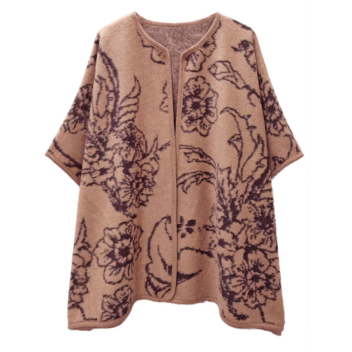 Kimono Ruana Acrylic Camel Flower Knit For Women|31.5 x 43.3 inches - Premium Wholesale Fashion Accessories from Pinktown - Just $40! Shop now at chiquestyles