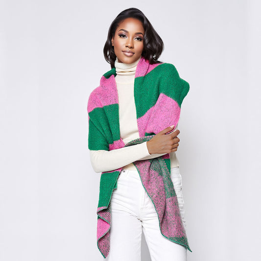 Pink Green Colorblock Scarf - Premium Wholesale Fashion Accessories from Pinktown - Just $24! Shop now at chiquestyles