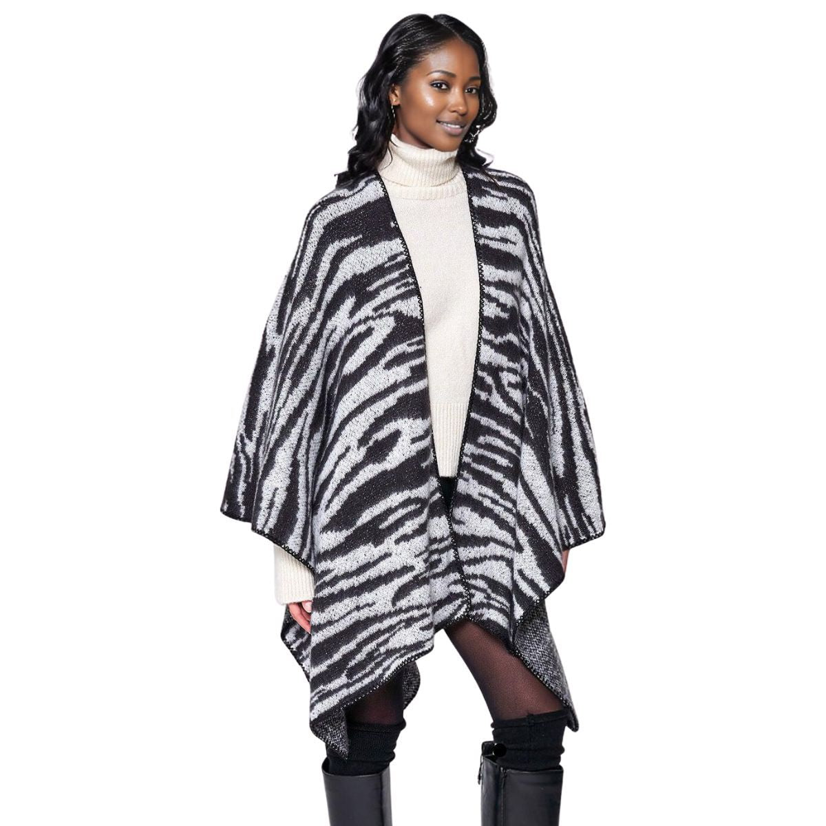 Kimono Cardigan Poly Black Zebra Knit for Women|31.5 x 43.3 inches - Premium Wholesale Fashion Accessories from Pinktown - Just $38! Shop now at chiquestyles
