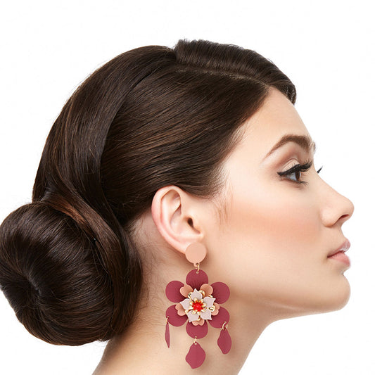 Mauve and Maroon Flower Earrings|3.5 inches - Premium Wholesale Jewelry from Pinktown - Just $11! Shop now at chiquestyles