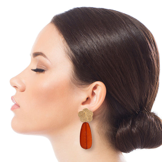 Gold and Brown Resin Earrings|2.25 inches - Premium Wholesale Jewelry from Pinktown - Just $6! Shop now at chiquestyles