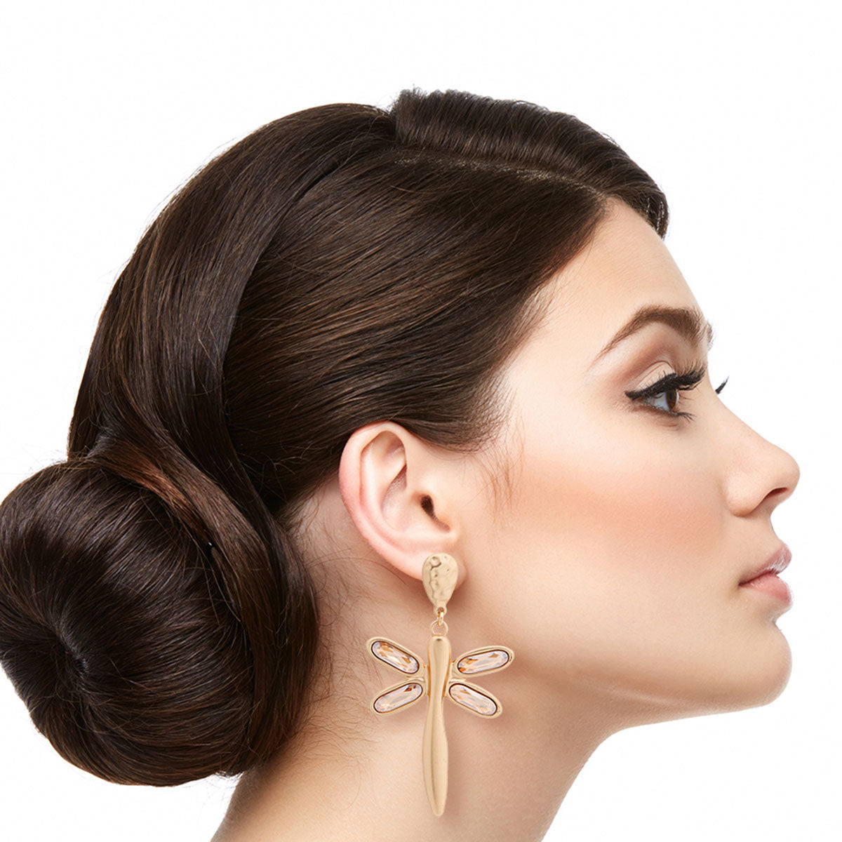 Gold Crystal Dragonfly Earrings|3.25 inches - Premium Wholesale Jewelry from Pinktown - Just $8! Shop now at chiquestyles