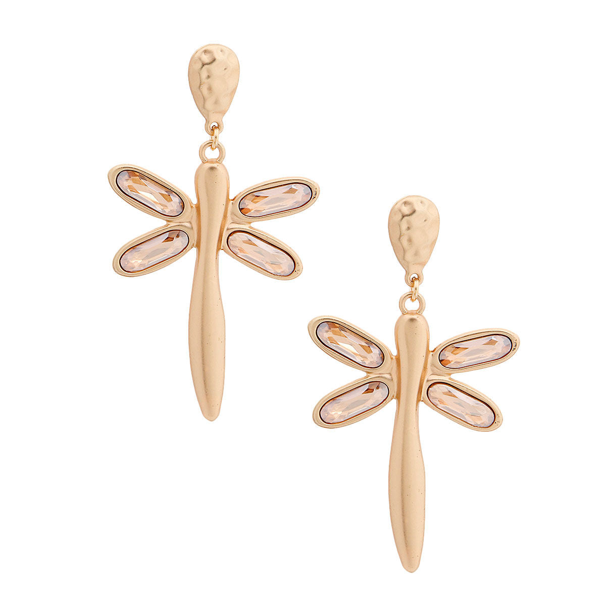 Gold Crystal Dragonfly Earrings|3.25 inches - Premium Wholesale Jewelry from Pinktown - Just $8! Shop now at chiquestyles