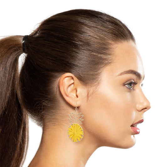 Yellow Raffia Pineapple Earrings|2.5 inches - Premium Wholesale Jewelry from Pinktown - Just $6! Shop now at chiquestyles