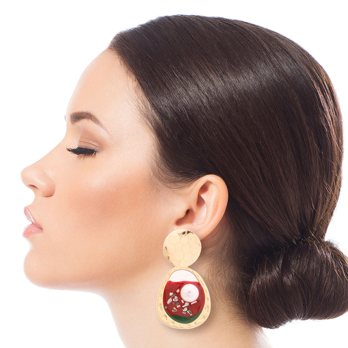 Gold and Red Resin Oval Earrings|2.5 inches - Premium Wholesale Jewelry from Pinktown - Just $6! Shop now at chiquestyles