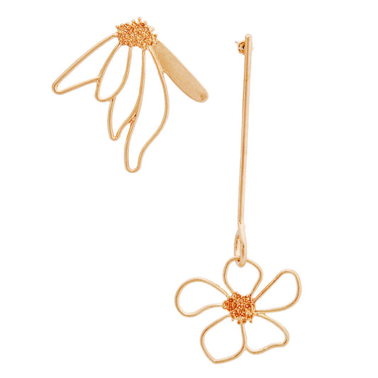 Trendy Gold Metal Mismatch Flower Earrings|4 inches - Premium Wholesale Jewelry from Pinktown - Just $6! Shop now at chiquestyles