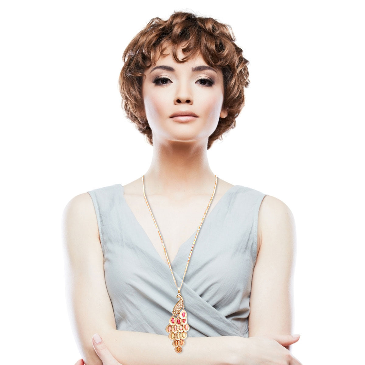 Gold Pink Peacock Necklace|24 inches - Premium Wholesale Jewelry from Pinktown - Just $11! Shop now at chiquestyles