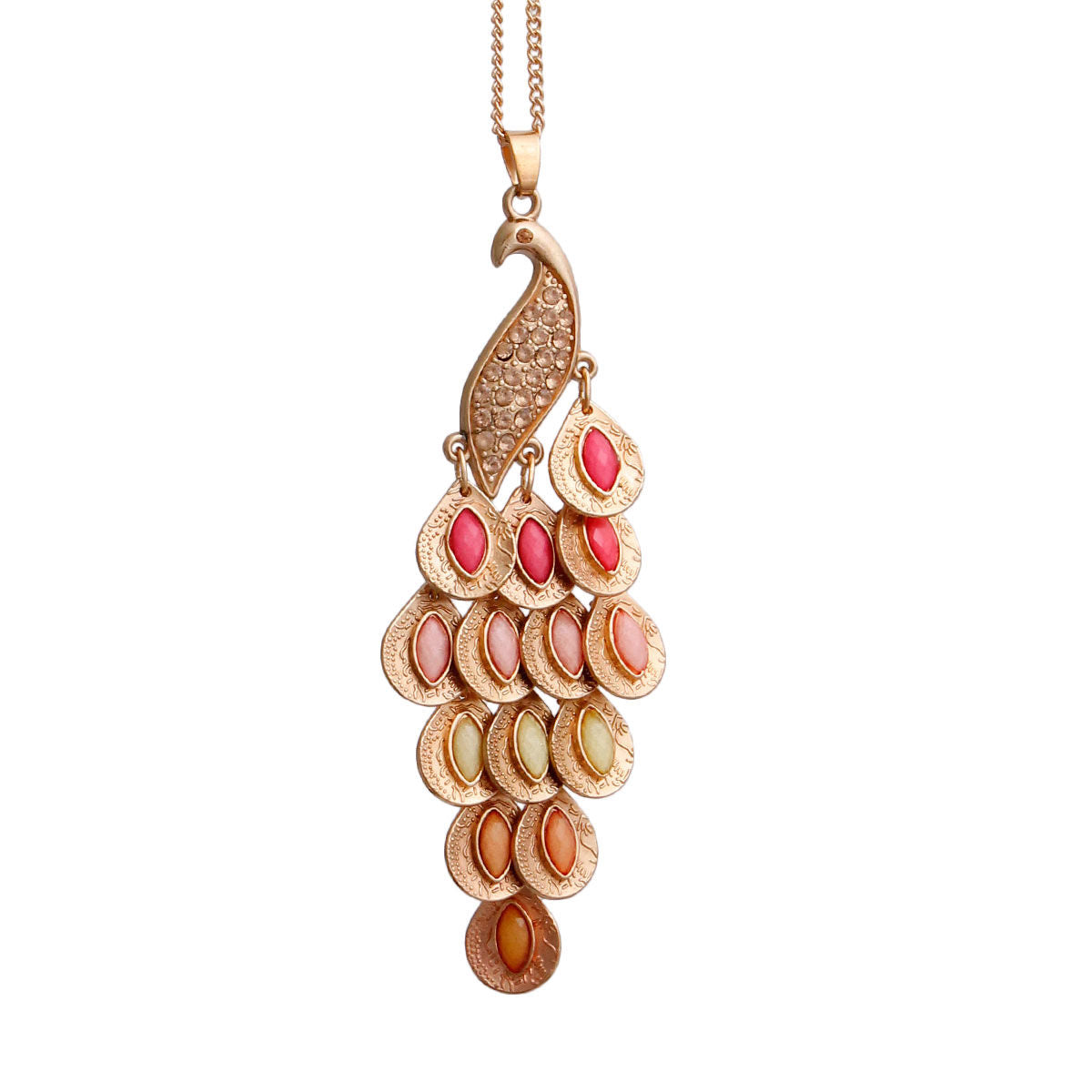 Gold Pink Peacock Necklace|24 inches - Premium Wholesale Jewelry from Pinktown - Just $11! Shop now at chiquestyles