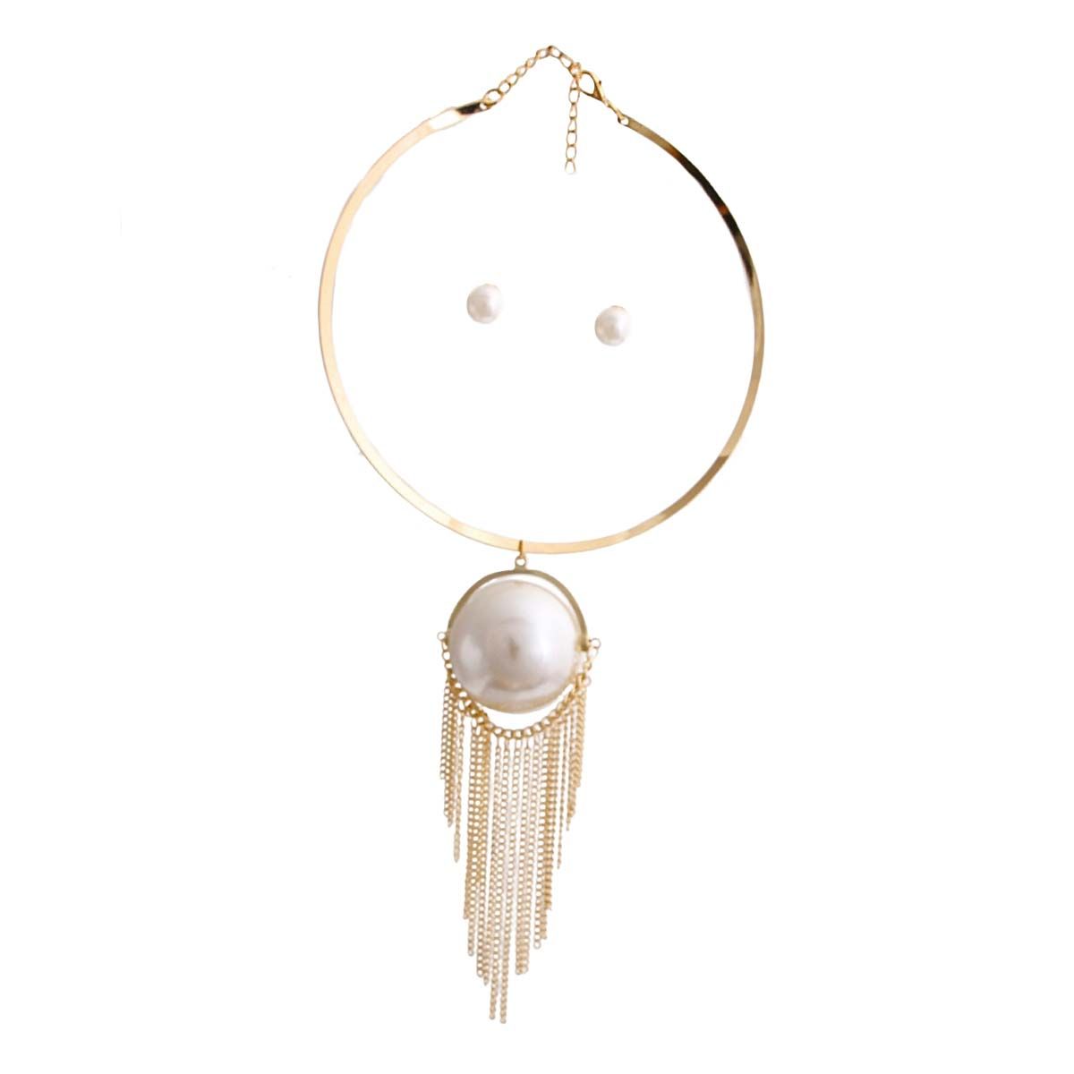 Gold Rigid Collar Jumbo Pearl Necklace|16 inches - Premium Wholesale Jewelry from Pinktown - Just $21! Shop now at chiquestyles