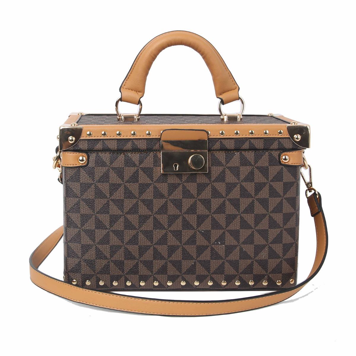 Brown Square Trunk Handbag|10.75 x 7.5 x 5.5 inches - Premium Wholesale Fashion Accessories from Pinktown - Just $78! Shop now at chiquestyles
