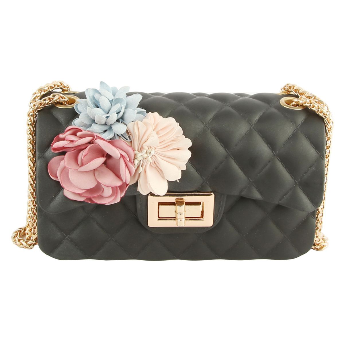 Black Jelly Flower Quilt Bag|7 x 4.2 x 3 inches - Premium Wholesale Fashion Accessories from Pinktown - Just $24! Shop now at chiquestyles