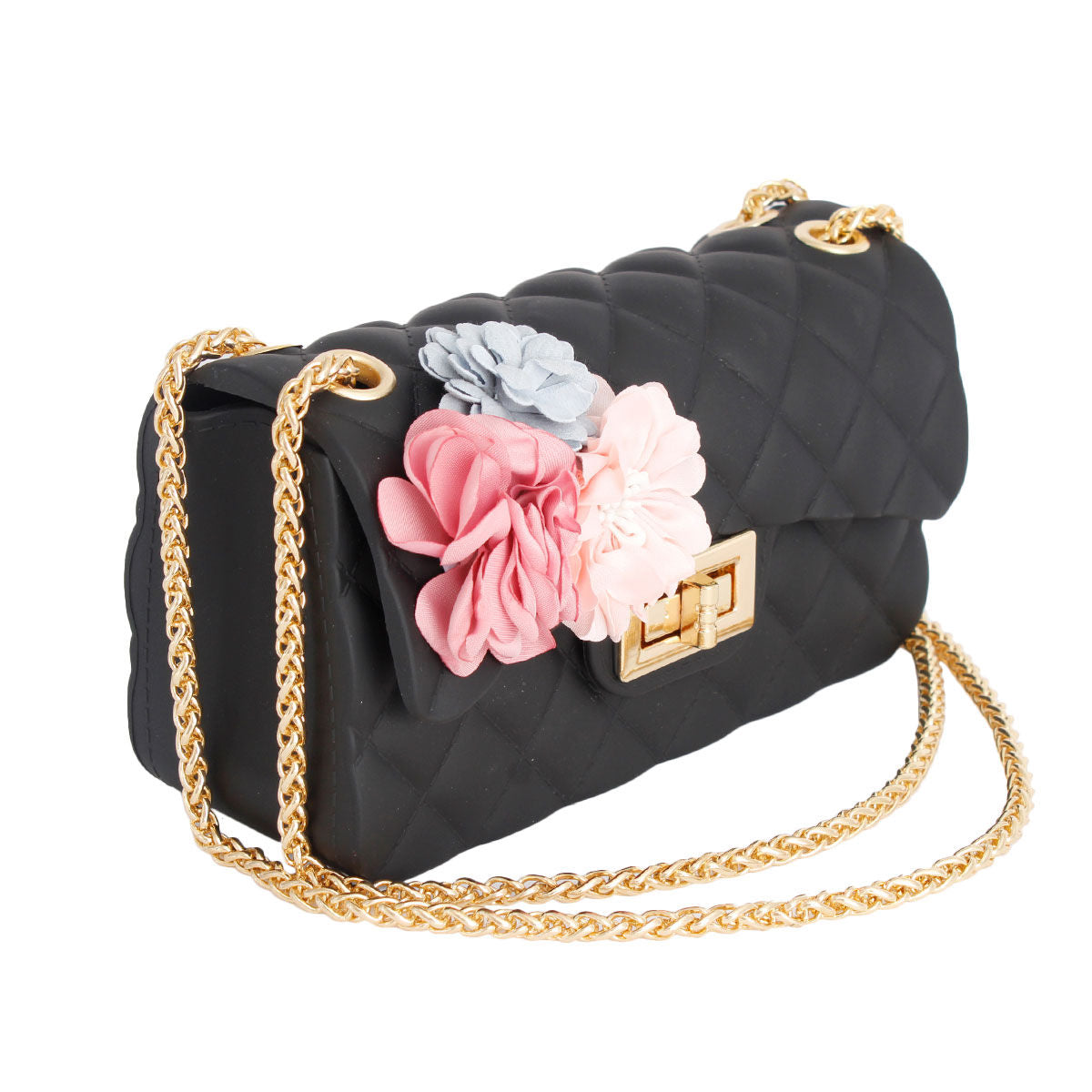 Black Jelly Flower Quilt Bag|7 x 4.2 x 3 inches - Premium Wholesale Fashion Accessories from Pinktown - Just $24! Shop now at chiquestyles