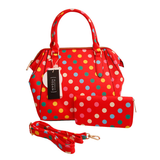 Red Polka Dot Handbag Set|14 x 11 x 4.5 inches - Premium Wholesale Fashion Accessories from Pinktown - Just $63! Shop now at chiquestyles