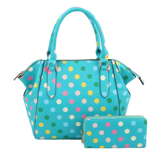 Turquoise Polka Dot Handbag Set|14 x 11 x 4.5 inches - Premium Wholesale Fashion Accessories from Pinktown - Just $63! Shop now at chiquestyles