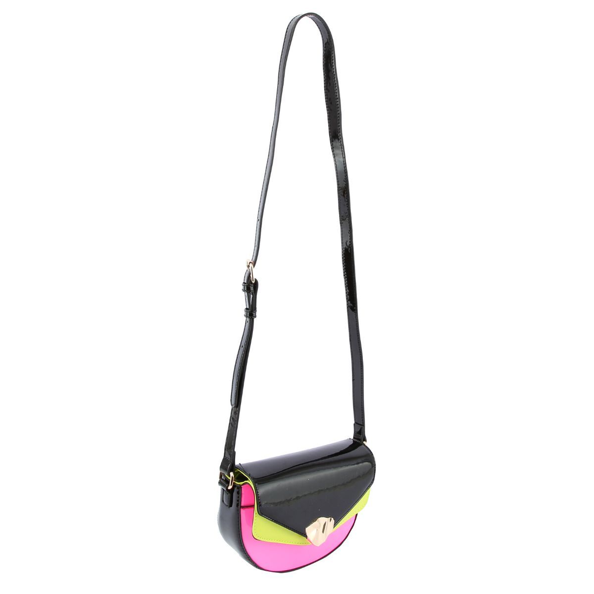 Black Pink Yellow Shiny Crossbody Bag|8 x 6.5 x 3 inches - Premium Wholesale Fashion Accessories from Pinktown - Just $45! Shop now at chiquestyles