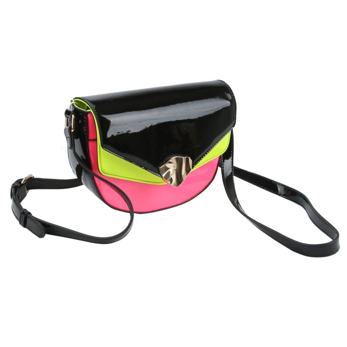 Black Pink Yellow Shiny Crossbody Bag|8 x 6.5 x 3 inches - Premium Wholesale Fashion Accessories from Pinktown - Just $45! Shop now at chiquestyles