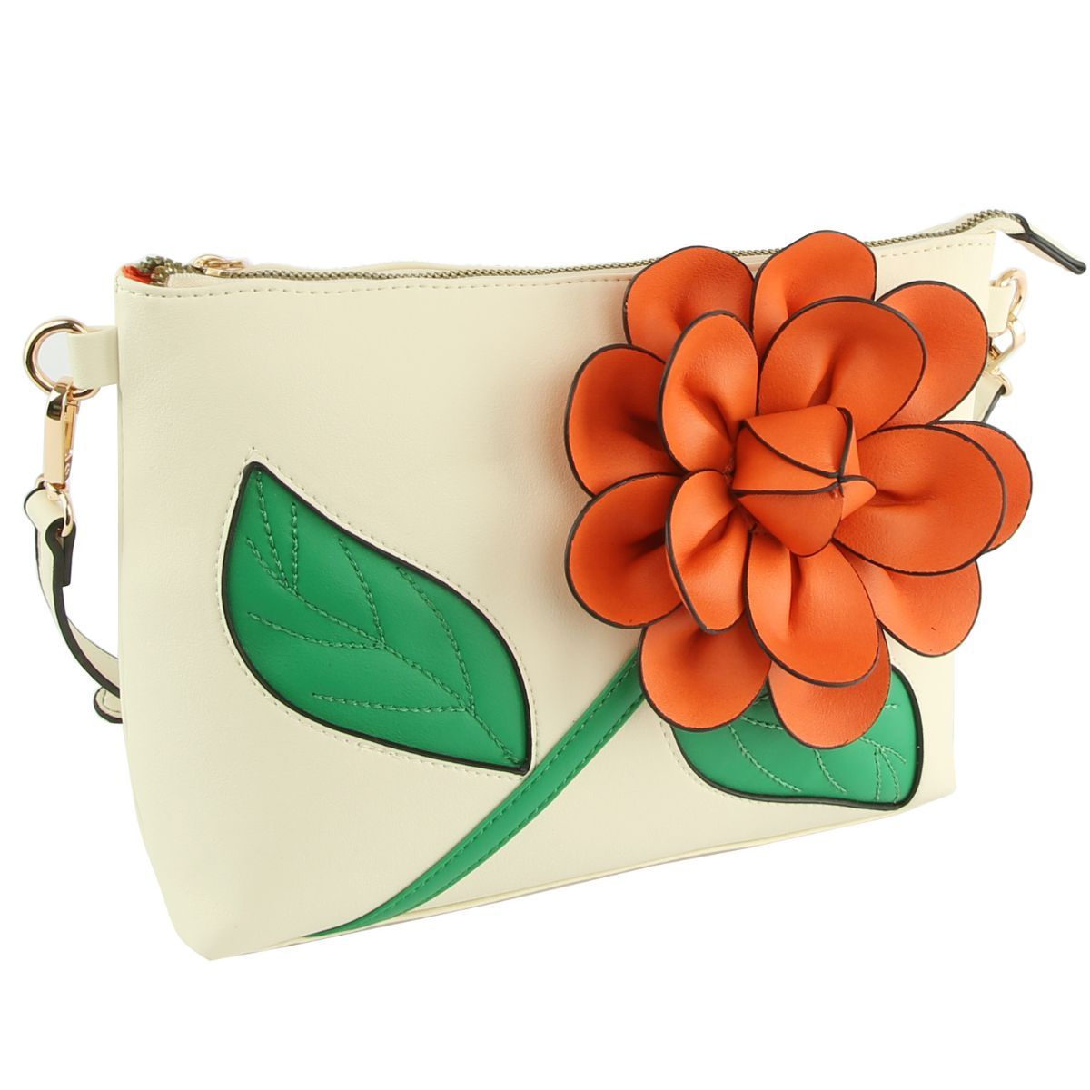 Orange Flower Clutch Crossbody|10.5 x 8 x 3.25 inches - Premium Wholesale Fashion Accessories from Pinktown - Just $40! Shop now at chiquestyles