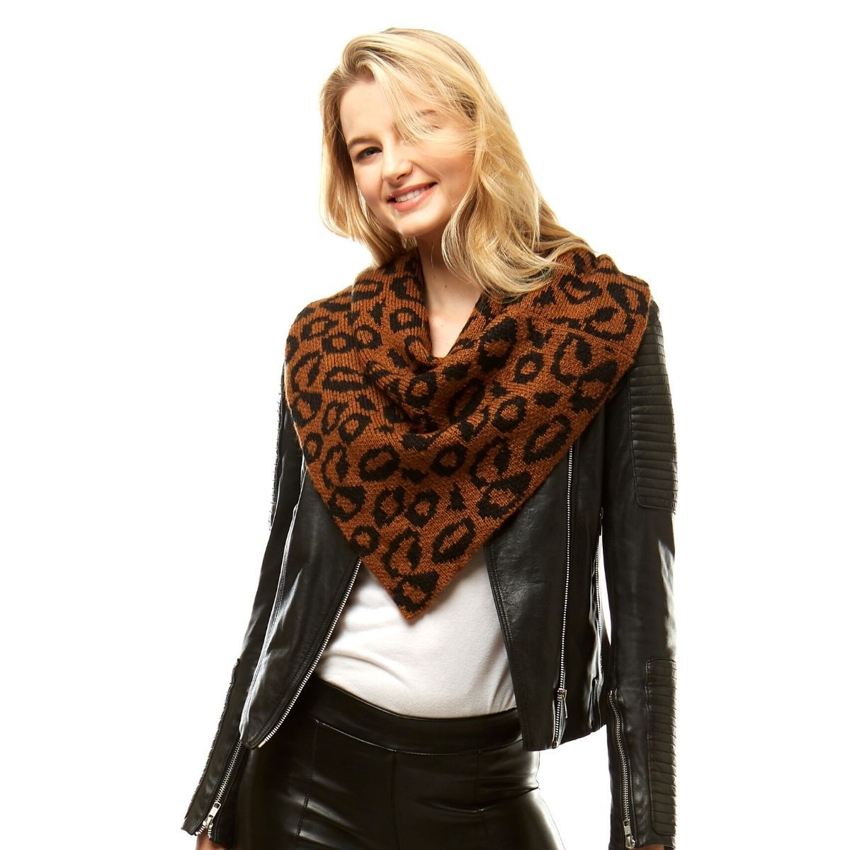 Brown Leopard Triangle Tube Scarf|21.6 x 23.6 inches - Premium Wholesale Fashion Accessories from Pinktown - Just $19! Shop now at chiquestyles