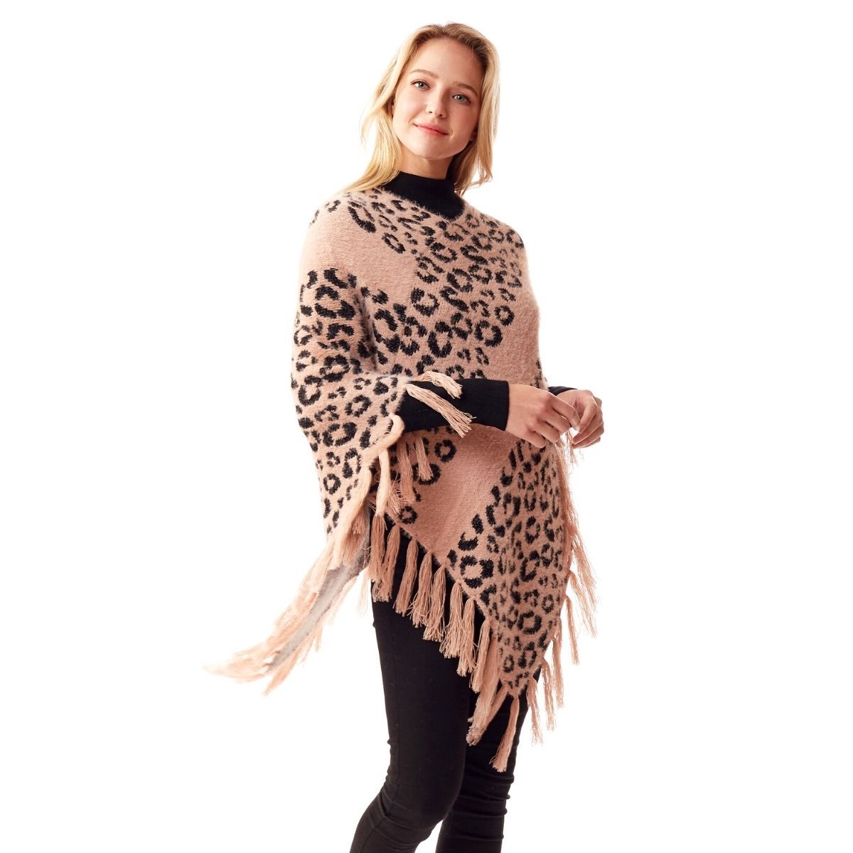 Pink Leopard Eyelash Poncho|25.6 x 25.6 inches - Premium Wholesale Boutique Clothing from Pinktown - Just $46! Shop now at chiquestyles