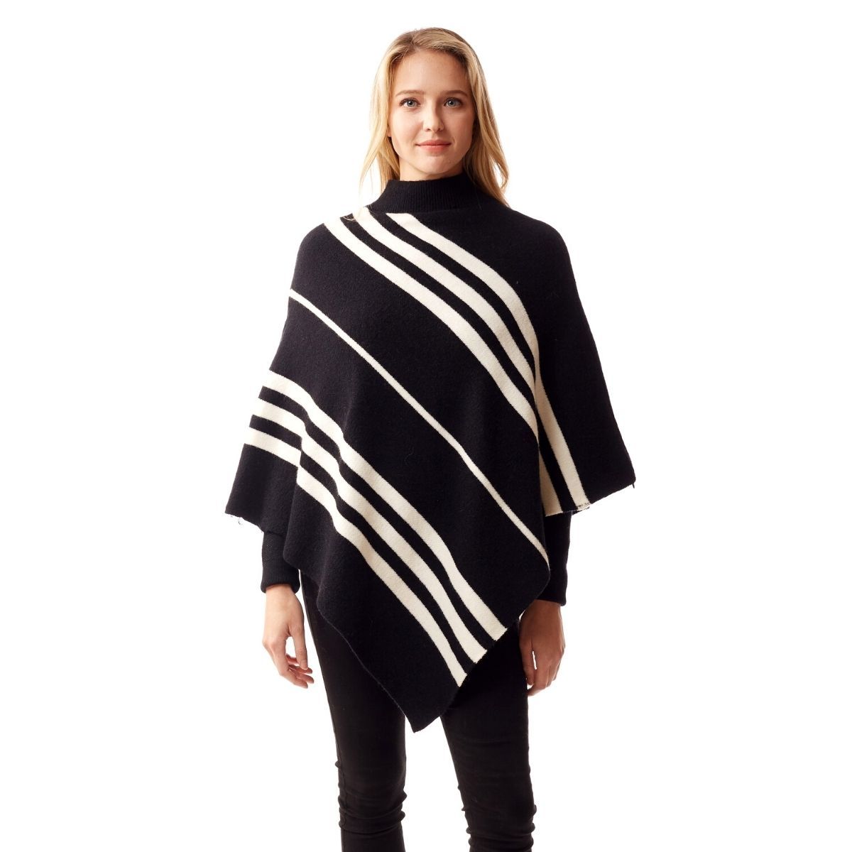 Black Stripe Turtleneck Poncho|25.6 x 25.6 inches - Premium Wholesale Boutique Clothing from Pinktown - Just $41! Shop now at chiquestyles
