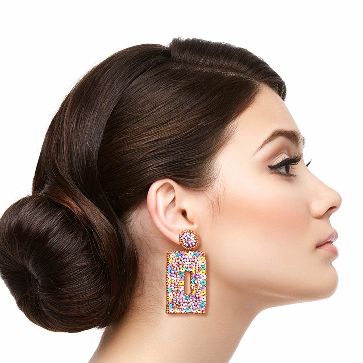 Pastel Beaded Rectangle Earrings|2.25 inches - Premium Wholesale Jewelry from Pinktown - Just $15! Shop now at chiquestyles