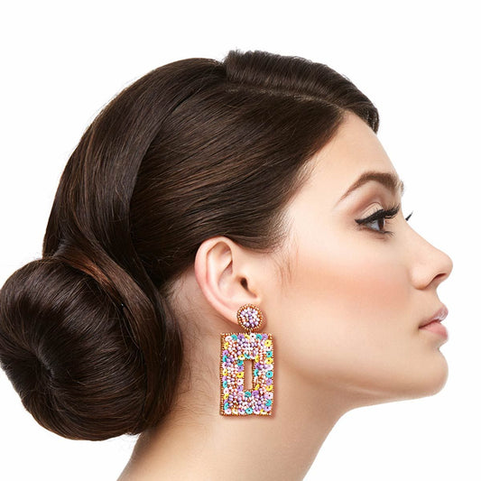 Pastel Beaded Rectangle Earrings|2.25 inches - Premium Wholesale Jewelry from Pinktown - Just $15! Shop now at chiquestyles
