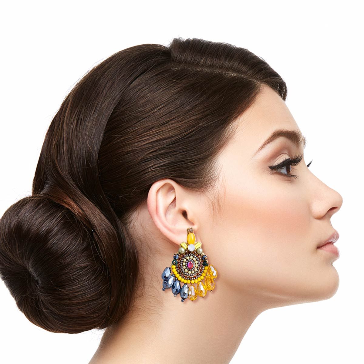 Yellow Teardrop Bead Embroidered Earrings|2.15 inches - Premium Wholesale Jewelry from Pinktown - Just $15! Shop now at chiquestyles