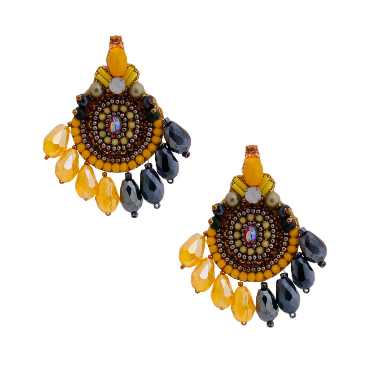 Yellow Teardrop Bead Embroidered Earrings|2.15 inches - Premium Wholesale Jewelry from Pinktown - Just $15! Shop now at chiquestyles