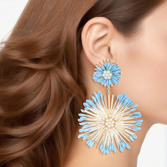 Dangle Blue Wildflower Large Earrings for Women - Premium Wholesale Jewelry from Pinktown - Just $20! Shop now at chiquestyles