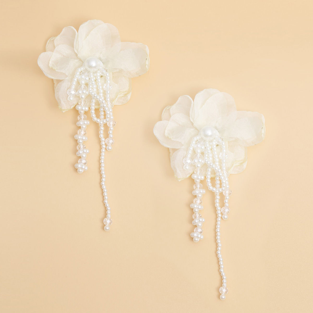 Drop Cream Fabric Flower Pearl Earrings for Women - Premium Wholesale Jewelry from Pinktown - Just $18! Shop now at chiquestyles