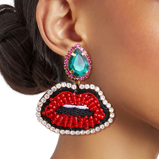 Green Teardrop Lips Earrings|2.25 inches - Premium Wholesale Jewelry from Pinktown - Just $18! Shop now at chiquestyles