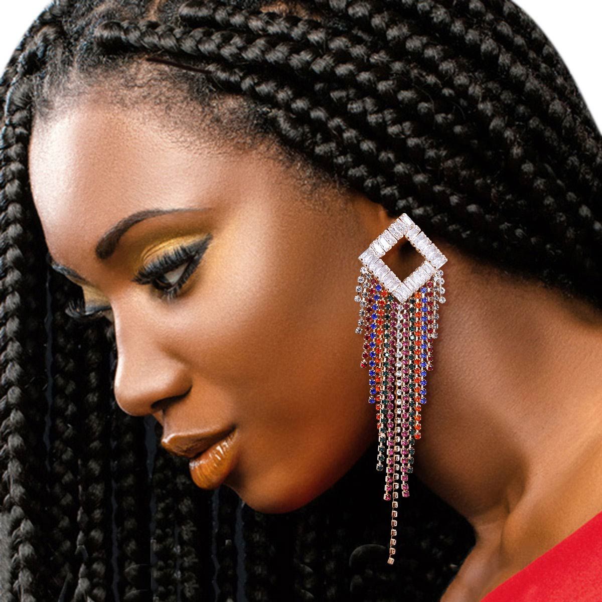 Diamond Fringe Rhinestone Earrings|4.5 inches - Premium Wholesale Jewelry from Pinktown - Just $16! Shop now at chiquestyles