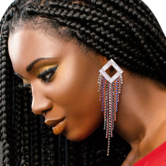 Diamond Fringe Rhinestone Earrings|4.5 inches - Premium Wholesale Jewelry from Pinktown - Just $16! Shop now at chiquestyles