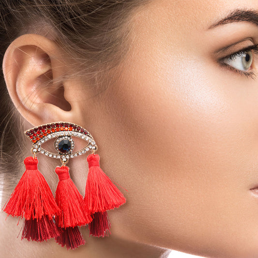 Red Evil Eye Tassel Earrings|2.75 inches - Premium Wholesale Jewelry from Pinktown - Just $14! Shop now at chiquestyles