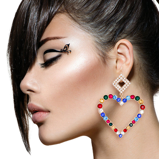 Multi Crystal Heart Drop Earrings|2.75 inches - Premium Wholesale Jewelry from Pinktown - Just $14! Shop now at chiquestyles