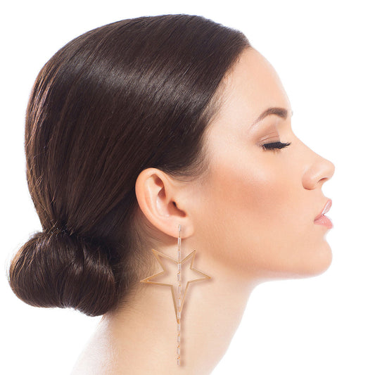 Gold Star Crystal Baguette Earrings|4 inches - Premium Wholesale Jewelry from Pinktown - Just $10! Shop now at chiquestyles