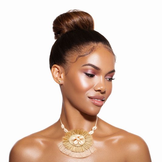 Brown Shell Raffia Tassel Set|16 inches - Premium Wholesale Jewelry from Pinktown - Just $16! Shop now at chiquestyles