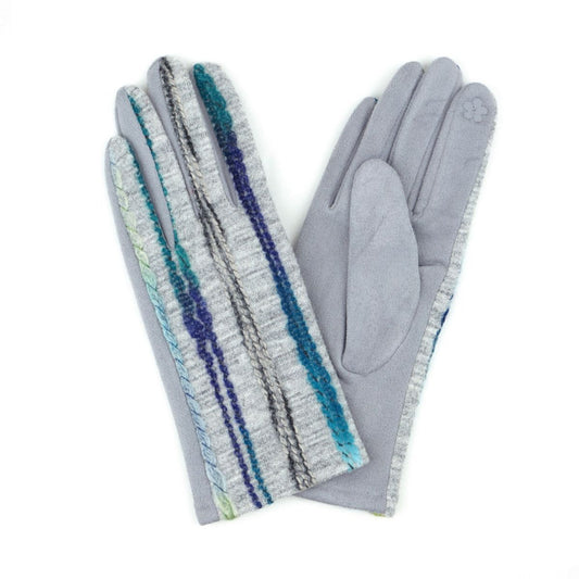 Gray Embroidered Stripe Touch Gloves|One Size - Premium Wholesale Boutique Clothing from Pinktown - Just $14! Shop now at chiquestyles
