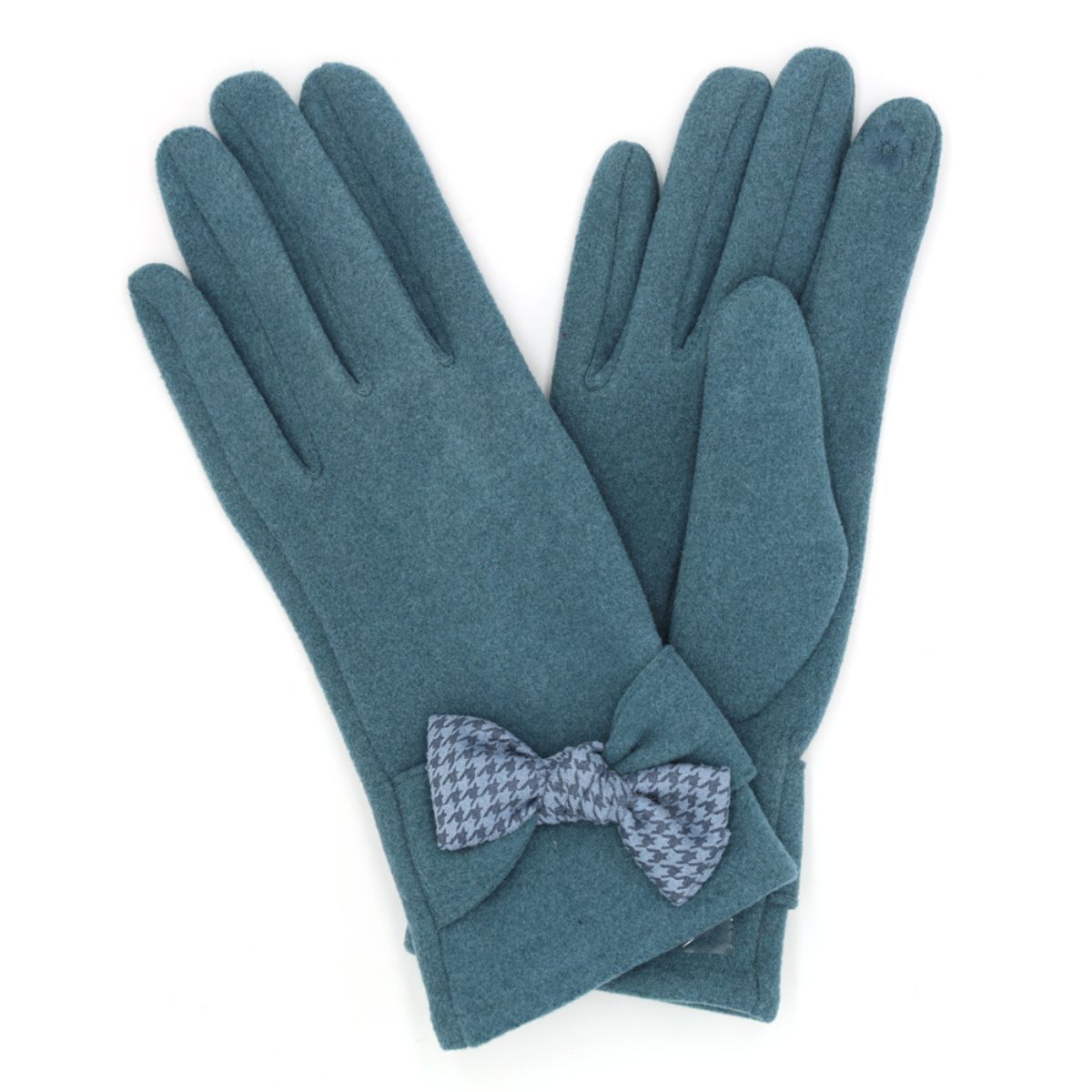 Blue Houndstooth Bow Smart Gloves|One Size - Premium Wholesale Boutique Clothing from Pinktown - Just $15! Shop now at chiquestyles