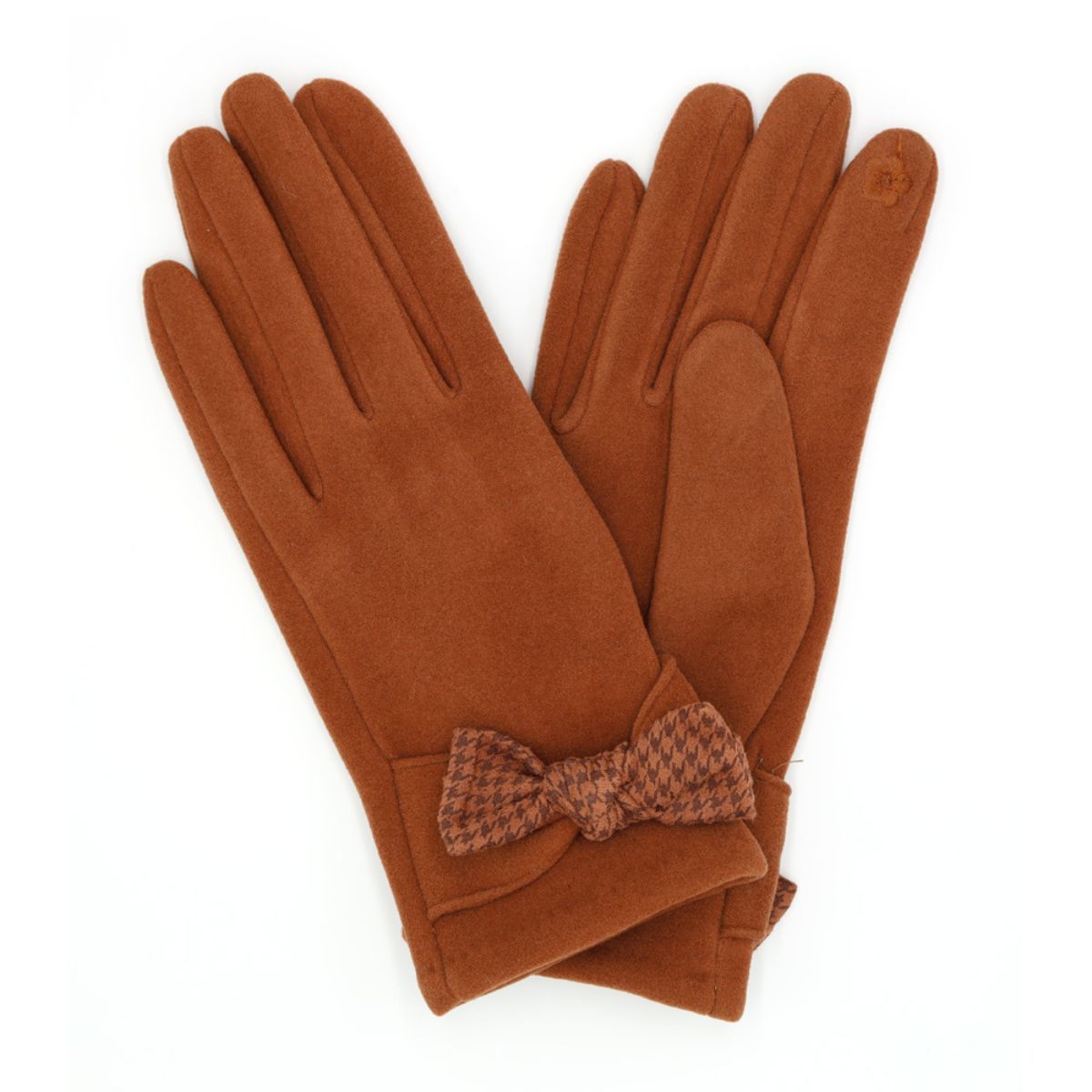 Bronze Houndstooth Bow Smart Gloves - Premium Wholesale Boutique Clothing from Pinktown - Just $15! Shop now at chiquestyles
