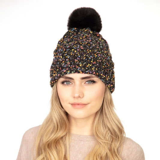 Black Confetti Cable Knit Beanie|Stretch to Fit - Premium Wholesale Fashion Accessories from Pinktown - Just $18! Shop now at chiquestyles
