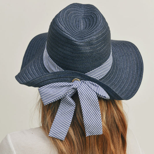 Navy Striped Bow Fedora Hat|One Size - Premium Wholesale Fashion Accessories from Pinktown - Just $17! Shop now at chiquestyles
