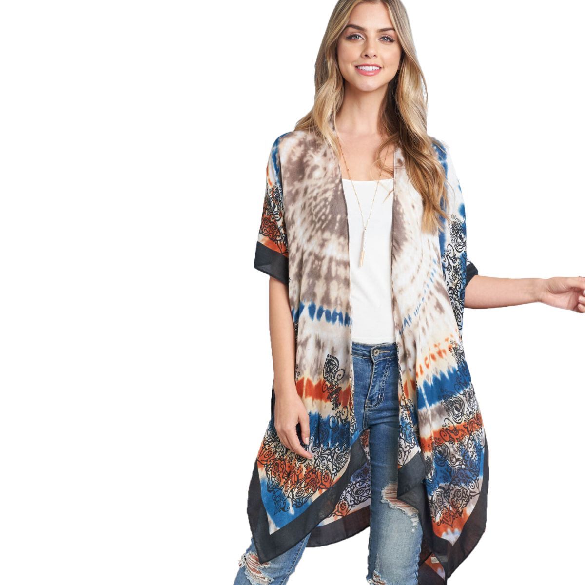 Blue Boho Tie Dye Kimono|35 x 36 inches - Premium Wholesale Fashion Accessories from Pinktown - Just $18! Shop now at chiquestyles