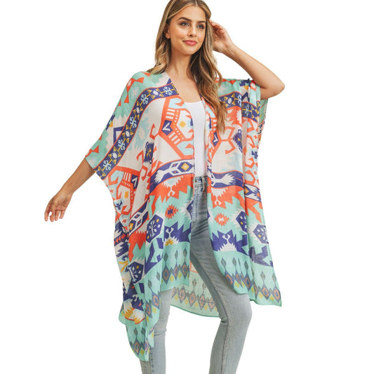 Turquoise Aztec Tribal Kimono|38 x 39 inches - Premium Wholesale Fashion Accessories from Pinktown - Just $24! Shop now at chiquestyles