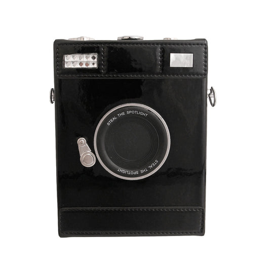 Shiny Black Camera Handbag|7 x 5.25 x 2.25 inches - Premium Wholesale Fashion Accessories from Pinktown - Just $51! Shop now at chiquestyles