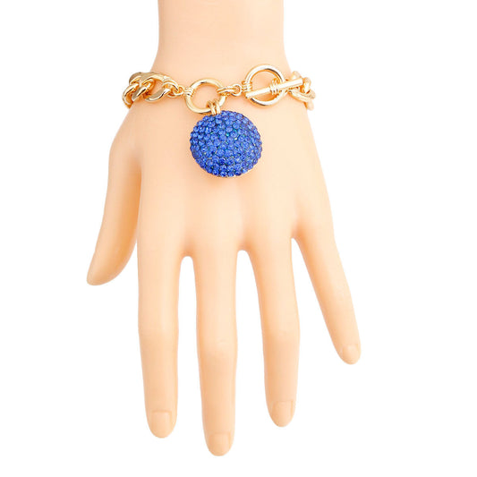 Blue Pave Ball Toggle Bracelet|8 inches - Premium Wholesale Jewelry from Pinktown - Just $9! Shop now at chiquestyles