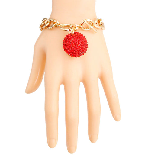 Red Pave Ball Toggle Bracelet|8 inches - Premium Wholesale Jewelry from Pinktown - Just $9! Shop now at chiquestyles